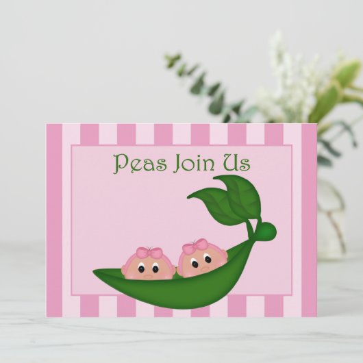 Cute Peapod Twin Girls Pink Stripe Kaart (Staand voorkant)