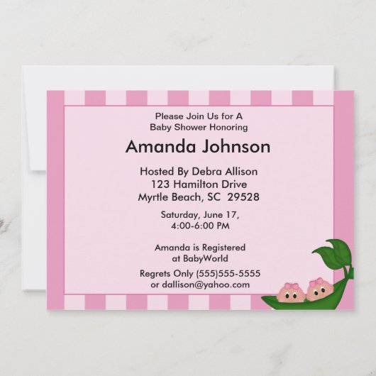 Cute Peapod Twin Girls Pink Stripe Kaart (Achterkant)