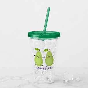 Cute pear pair cartoon illustratie acryl drinkbeker