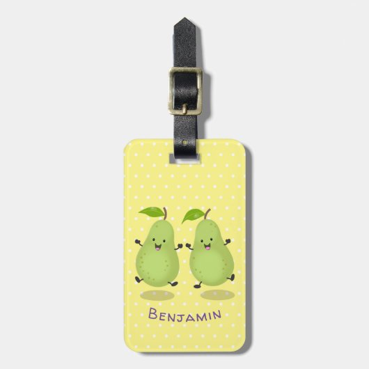 Cute pear pair cartoon illustratie bagagelabel (Voorkant verticaal)