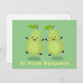 Cute pear pair cartoon illustratie briefkaart (Voorkant / Achterkant)