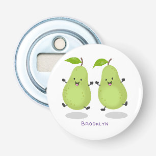 Cute pear pair cartoon illustratie button flesopener