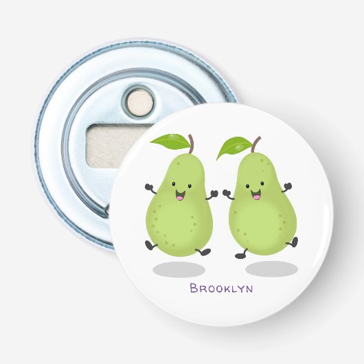 Cute pear pair cartoon illustratie button flesopener (Voorkant)