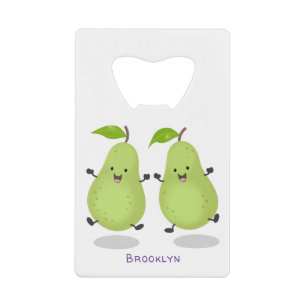 Cute pear pair cartoon illustratie creditkaart flessenopener