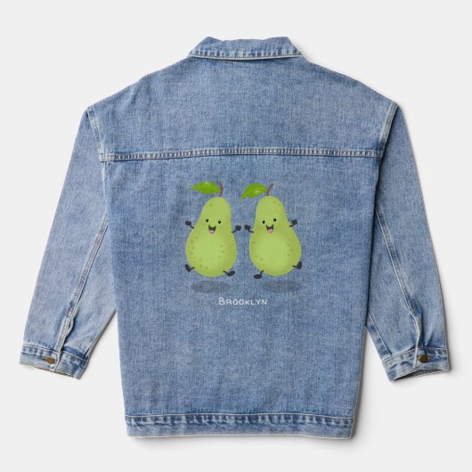 Cute pear pair cartoon illustratie denim jacket (Achterkant)