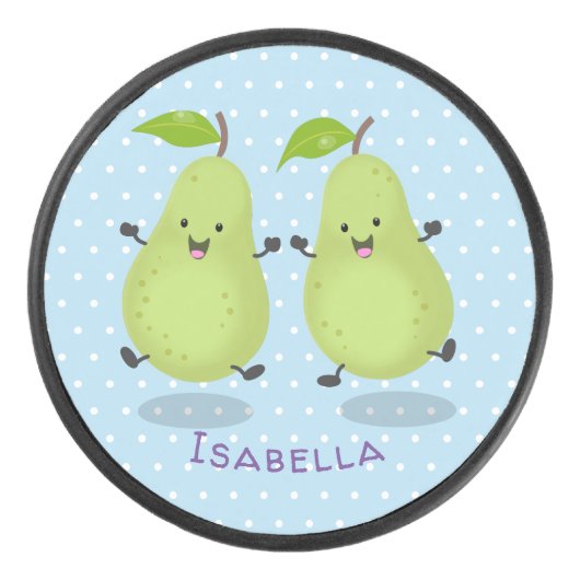Cute pear pair cartoon illustratie hockey puck (Voorkant)