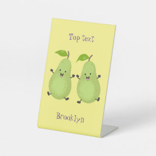 Cute pear pair cartoon illustratie reclamebord met voetstuk