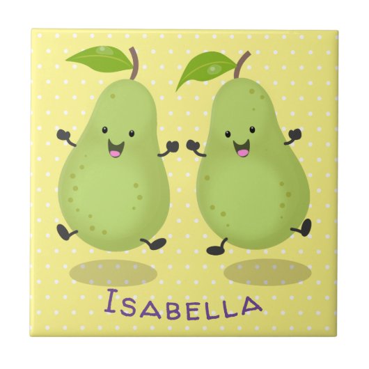 Cute pear pair cartoon illustratie tegeltje (Voorkant)