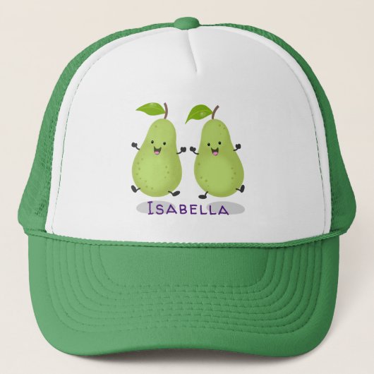 Cute pear pair cartoon illustratie trucker pet (Voorkant)