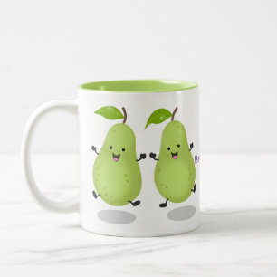 Cute pear pair cartoon illustratie tweekleurige koffiemok