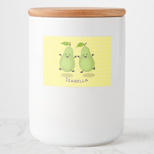 Cute pear pair cartoon illustratie voedselcontainer etiket (Voorkant)