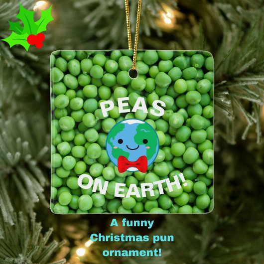 Cute "Peas on Earth" Funny Pun Kerstmis Keramisch Ornament