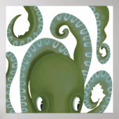 Cute Peek-A-Boo Green Octopus Poster (Voorkant)