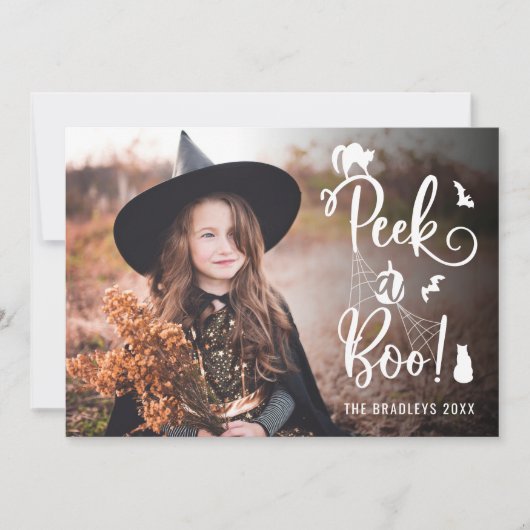 Cute Peek a Boo Halloween-fotokaart Aankondiging (Voorkant)