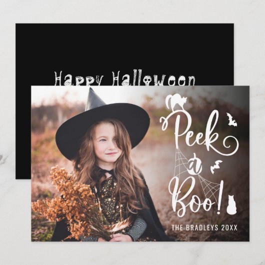 Cute Peek a Boo Halloween-fotokaart Aankondiging (Voorkant / Achterkant)