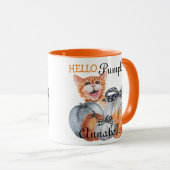 Cute Peek a Boo Oranje Cat Hallo Pumpkin Name Mok (Voorkant rechts)