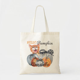 Cute Peek a Boo Oranje Cat Hallo Pumpkin Name Tote Bag