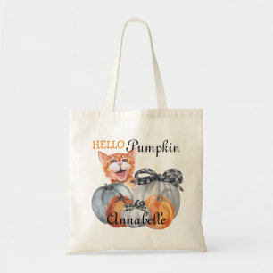 Cute Peek a Boo Oranje Cat Hallo Pumpkin Name Tote Bag