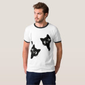 Cute Peekaboo Zwarte Katten T-Shirt (Voorkant volledig)