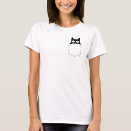 Cute Peeking Black Cat Pocket T-shirt