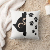 Cute Peeking Cat Pillow with Paw Prints Kussen (Deken)