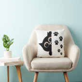 Cute Peeking Cat Pillow with Paw Prints Kussen (Stoel)