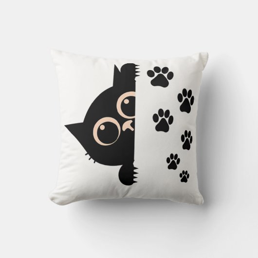 Cute Peeking Cat Pillow with Paw Prints Kussen (Voorkant)