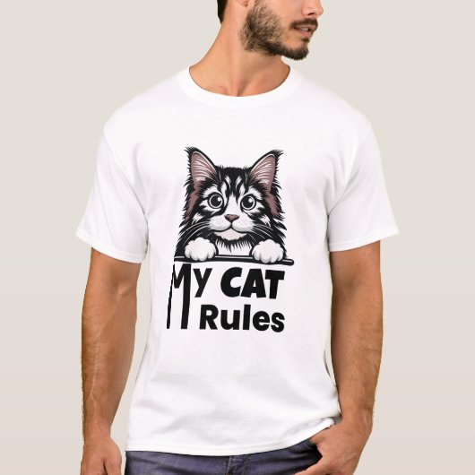 Cute Peeking Cat T-shirt Grappig Kattengeliefhebbe (Voorkant)