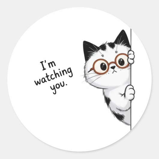 Cute Peeking Cat Watching You Ronde Sticker (Voorkant)