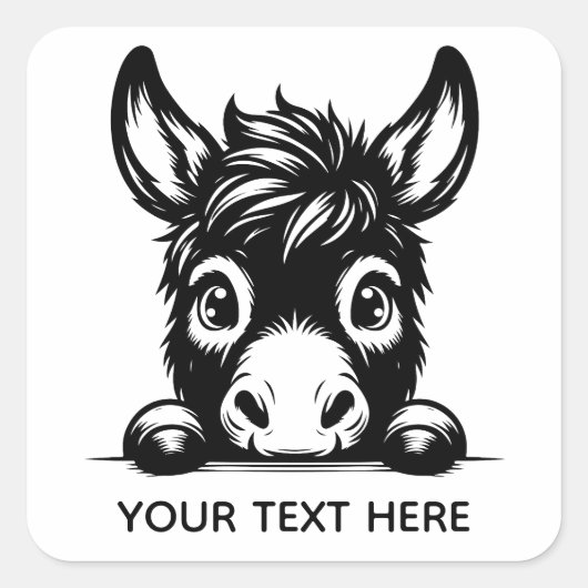 Cute Peeking Donkey Sticker with Custom Text (Voorkant)