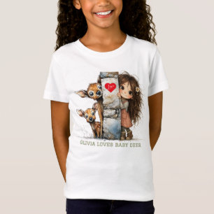 Cute Peeking Girl en Baby Deer T-Shirt
