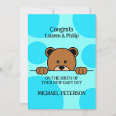 Cute Peeping Beer | CARTOON | Polka Dot | Blauw Kaart (Voorkant)