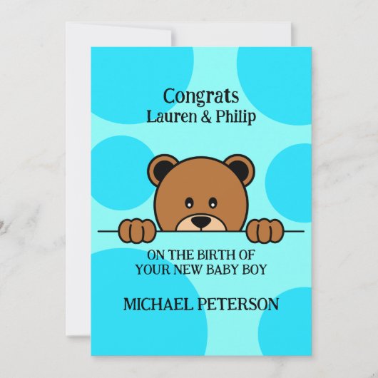 Cute Peeping Beer | CARTOON | Polka Dot | Blauw Kaart (Voorkant)