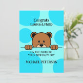 Cute Peeping Beer | CARTOON | Polka Dot | Blauw Kaart (Staand voorkant)