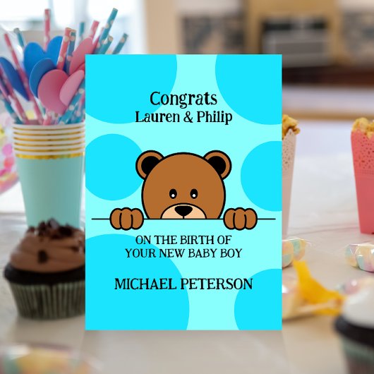 Cute Peeping Beer | CARTOON | Polka Dot | Blauw Kaart