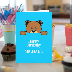 Cute Peeping Beer   Eenvoudige Cartoon op blauw Kaart