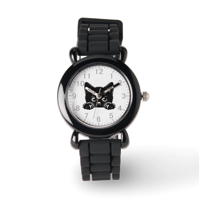 Cute Peking Black Cat Horloge (Voorkant)