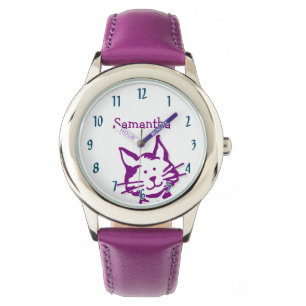 Cute Peking Paarse Kitty Cat Name Kinder Horloge