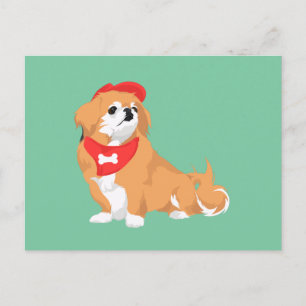 Cute Pekingese met rood Pet en Bone Bandana Dog Briefkaart