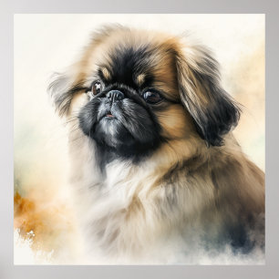 Cute Pekingese puppy Waterverf Painting Poster