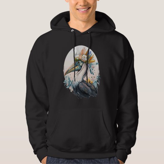 Cute Pelican Bird Flower Crown Floral Birds Hoodie (Voorkant)