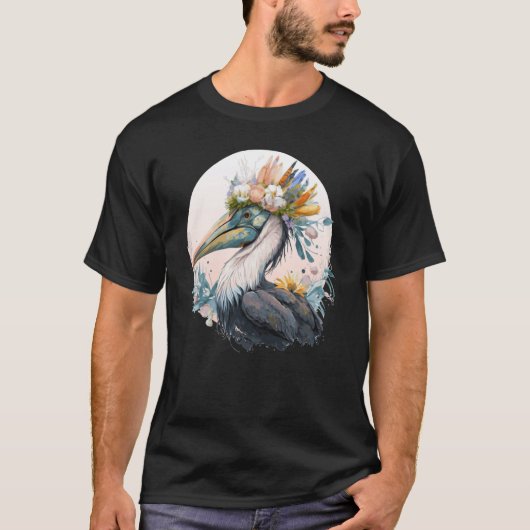 Cute Pelican Bird Flower Crown Floral Birds T-shirt (Voorkant)