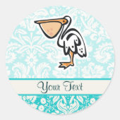 Cute Pelican; Blauwgroen Ronde Sticker (Voorkant)