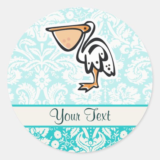 Cute Pelican; Blauwgroen Ronde Sticker (Voorkant)