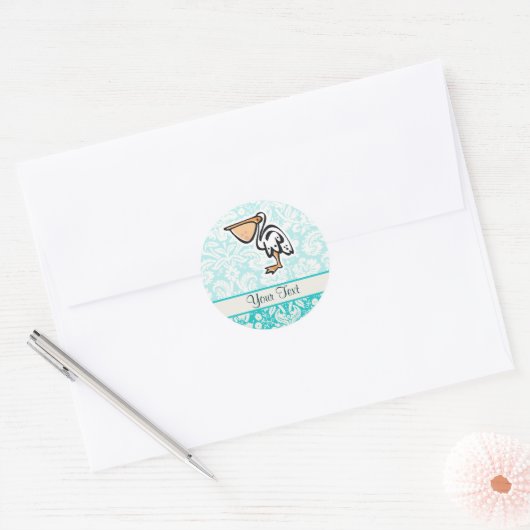 Cute Pelican; Blauwgroen Ronde Sticker (Envelop)