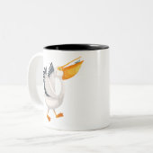 Cute pelican cartoon tweekleurige koffiemok (Voorkant links)