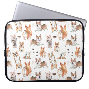 Cute Pembroke Welsh Corgi Dog Waterverf Patroon Laptop Sleeve