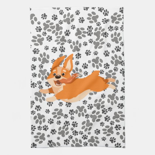 Cute Pembroke Welsh Corgi Theedoek (Verticaal)