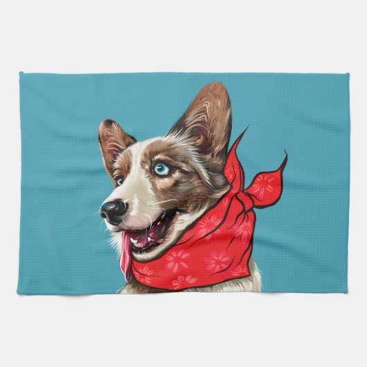 Cute Pembroke Welsh Corgi Theedoek (Horizontaal)