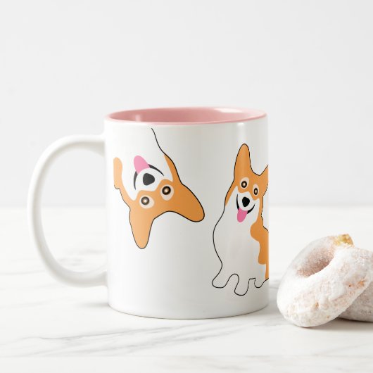 Cute Pembroke Welsh Corgis Tweekleurige Koffiemok (Met donut)